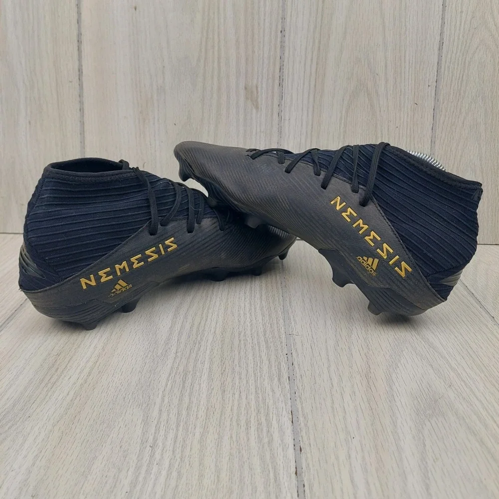 Adidas Nemesis Soccer Cleats Mens 9.5 Black Gold Athletic Sports Futbol